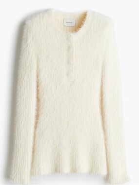 H&M Edition Fuzzy Eyelash Knit Sweater Cream Ivory Soft Cozy Size L